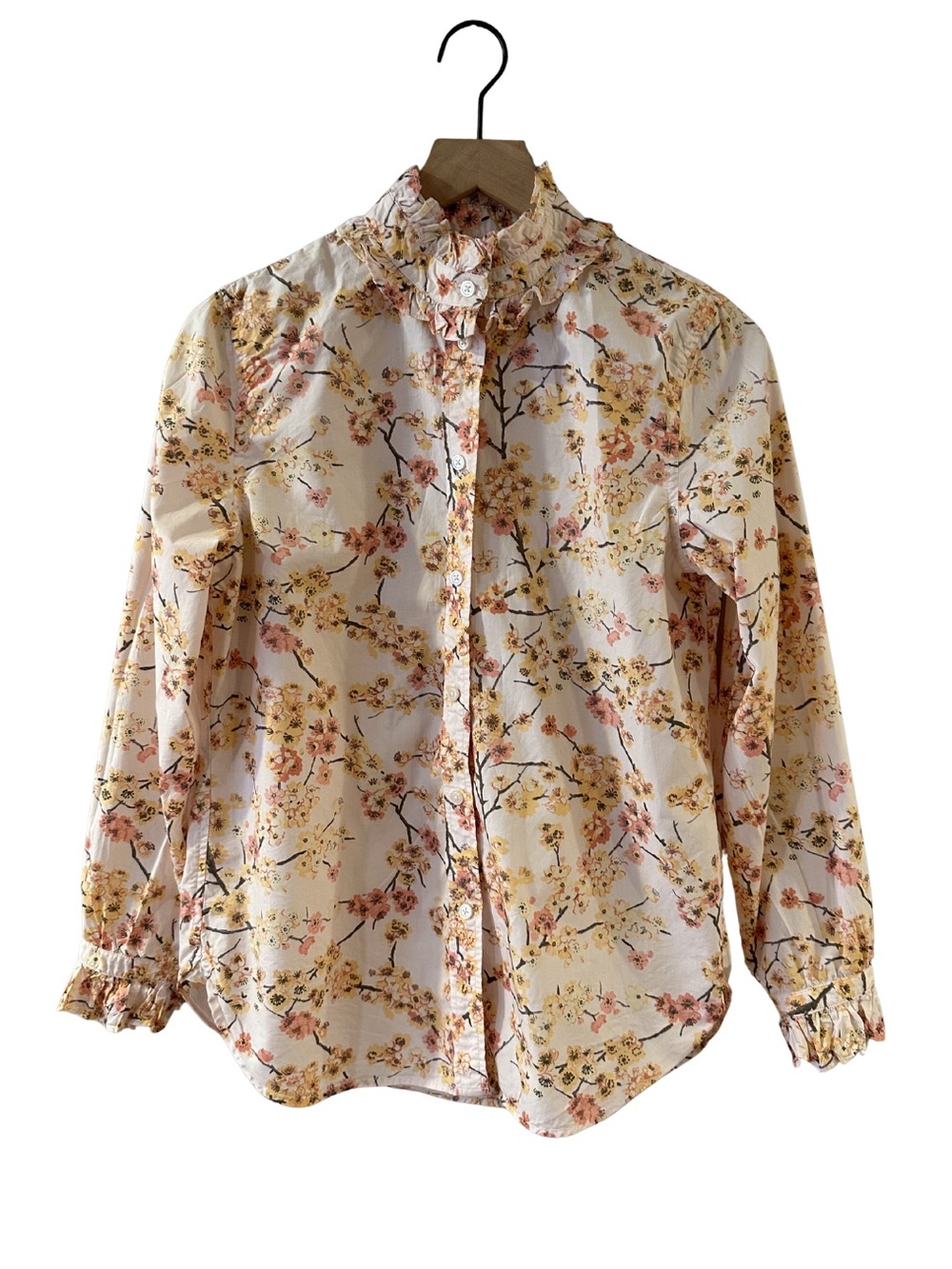 J. Crew Classic Fit Cherry Blossom Floral Ruffle Collar Button-Up Blouse - Picture 2 of 9